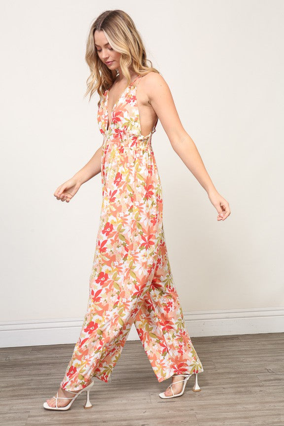 HALTER NECK FLORAL PRINT JUMPSUIT