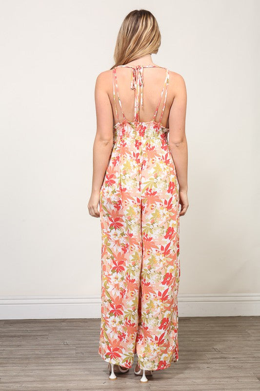 HALTER NECK FLORAL PRINT JUMPSUIT