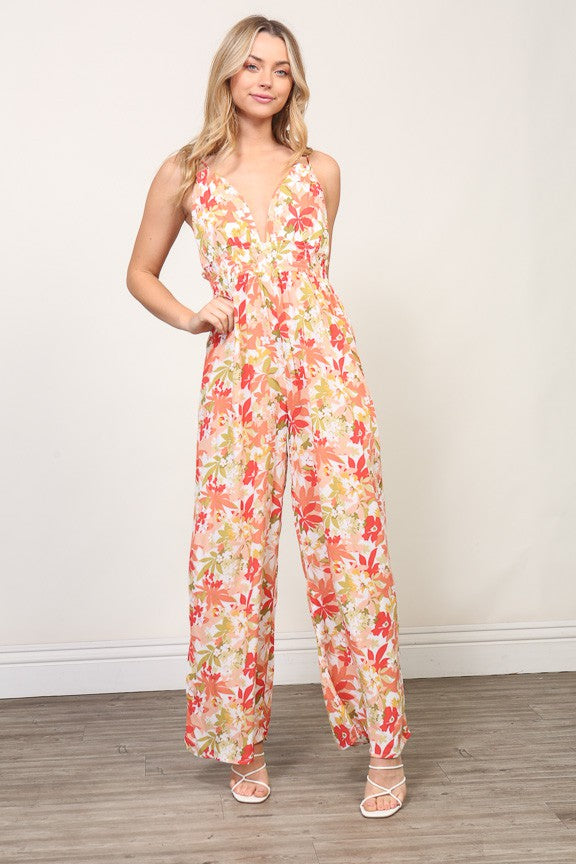 HALTER NECK FLORAL PRINT JUMPSUIT