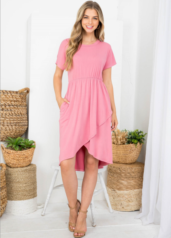 Plus Size Short Sleeve Cinch Waist Tulip Hem Dress