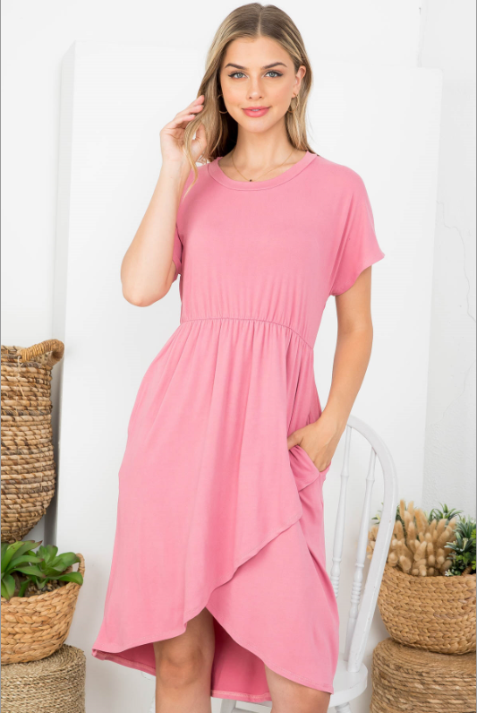 Plus Size Short Sleeve Cinch Waist Tulip Hem Dress