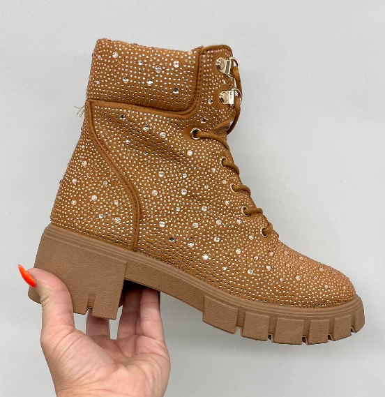 Qupid Rose Gold Rhinstones Booties